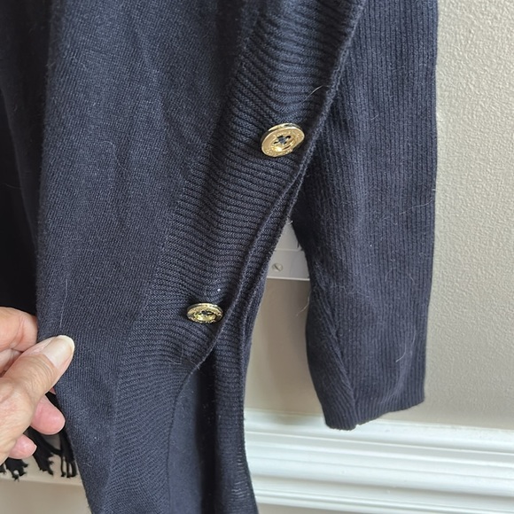 Lilly Pulitzer Ramona Sweater Navy Blue Size Large Fringe Gold Buttons - Picture 8 of 10